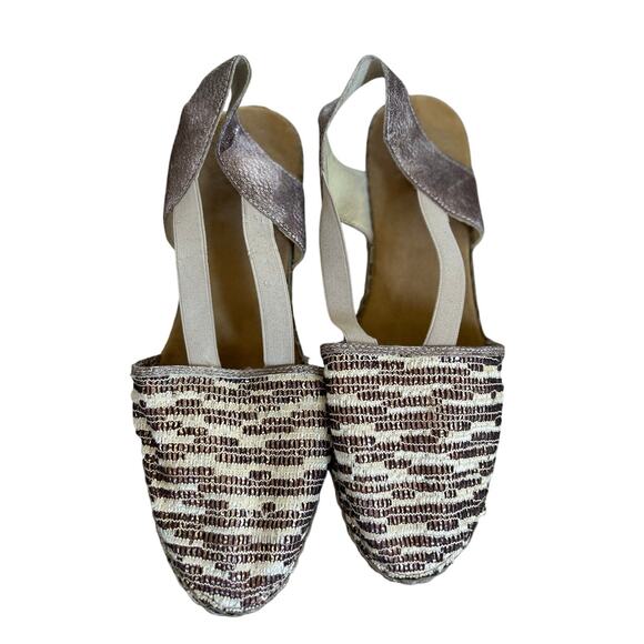 Rieker Taupe Brown & Tan Sparkle Leather & Plastic Espadrille Comfort Wedge - Picture 3 of 7